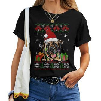 Dog Lovers Mastiff Santa Hat Ugly Christmas Sweater Women T-shirt - Monsterry AU