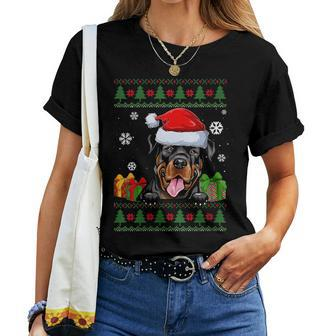 Dog Lovers Rottweiler Santa Hat Ugly Christmas Sweater Women T-shirt - Monsterry