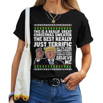 Donald Trump Ugly Christmas Sweater Parody Speech Women T-shirt - Seseable