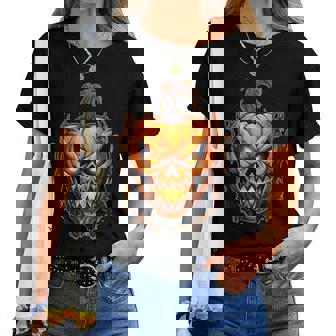 Fall Autumn Halloween Scary Pumpkin Lazy Costume Women T-shirt | Seseable UK