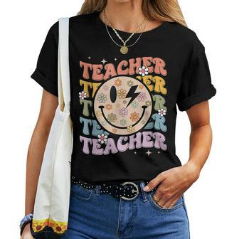 Funny Hippie Face Teacher Back To School Teachers Day Women T-shirt Short Sleeve Graphic - Thegiftio UK