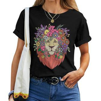 Indie Style Lion Flowers Cute Hipster Outfit Women T-shirt - Seseable