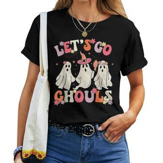Let's Go Ghouls Halloween Ghost Costume Retro Groovy Women T-shirt - Thegiftio UK