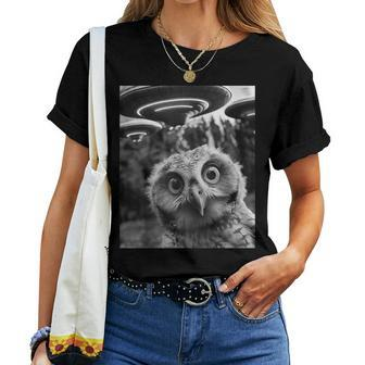 Graphic For Owl Selfie With Ufos Weird Women T-shirt - Monsterry