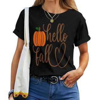 Pumpkin Face Halloween Hello Fall Boys Girls Women Halloween Women T-shirt | Mazezy