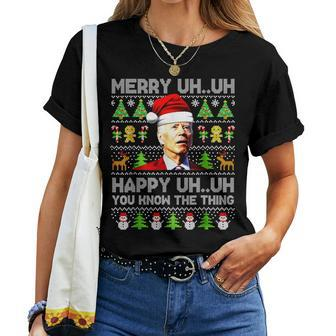 Santa Joe Biden Merry Uh Uh Christmas Ugly Sweater Women T-shirt | Mazezy