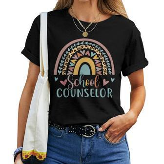 School Counselor Rainbow Leopard Print Counselor Women T-shirt | Mazezy