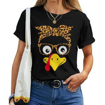 Thanksgiving Turkey Face Leopard Print Glasses Women Women T-shirt - Thegiftio UK