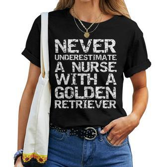 Funny Never Underestimate A Nurse With A Golden Retriever Women T-shirt - Seseable