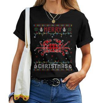 Xmas Lighting Crab Lovers Ugly Christmas Sweater Women T-shirt - Seseable