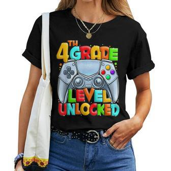 Game On 4Th Grade Back To School 4Th Grade Level Unlocked Women T-shirt - Seseable