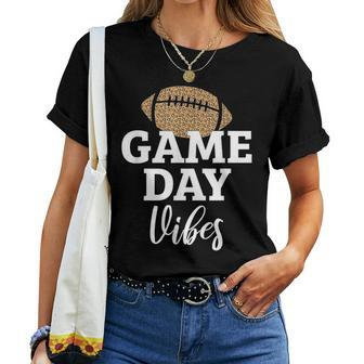 Game Day Vibes Football Leopard Cute Graphic Quote Women T-shirt | Mazezy