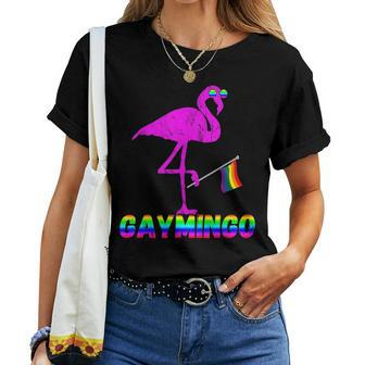 Gay Flamingo Lgbt Pride March Rainbow Flag Exotic Bird Queer Women T-shirt