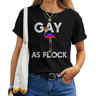 Gay As Flock Af Lgbt Rainbow Flag Pride Flamingo Meme Women T-shirt | Mazezy