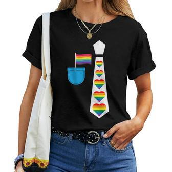 Gay Parade Costume Hearts Tie Mini Rainbow Flag Suit Pocket Women T-shirt | Mazezy