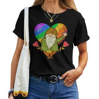 Gay Pride Gnome Rainbow Flag Heart Lgbt Nordic Gnome Women T-shirt | Mazezy