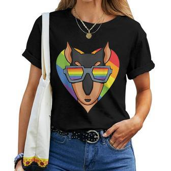 Gay Pride Lgbt Rainbow - Dog Breed Doberman - Lgbt Heart Women T-shirt Crewneck | Mazezy