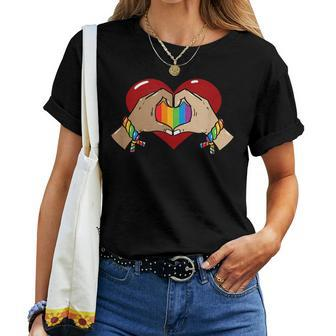 Gay Pride Lgbt Rainbow Flag Heart Unity Women T-shirt | Mazezy