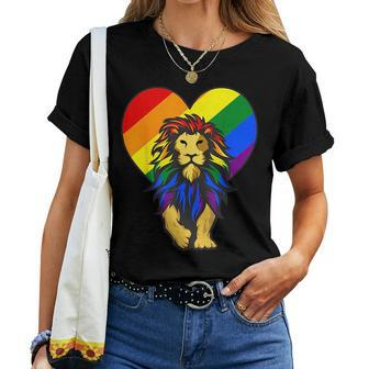 Gay Pride Lion Lgbt-Q Cool Animal Rainbow Flag Color Ally Women T-shirt | Mazezy