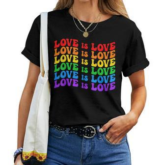 Gay Pride March Rainbow Lgbt Equality Groovy Love Is Love Women T-shirt | Mazezy