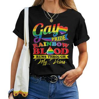 Gay Pride Rainbow Blood Runs Through My Veins Women T-shirt - Seseable