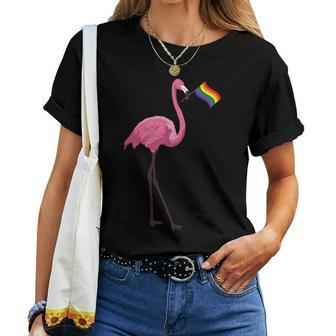 Gay Rainbow Pride Flag Lgbtq Equality Flamingo Caricature Women T-shirt Crewneck | Mazezy AU
