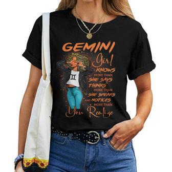 Gemini Girl Knows More Than She Says For Black Women Women T-shirt - Thegiftio UK