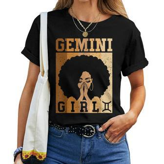 Gemini Girl Zodiac Sign Birthday Queen Melanin Women Women T-shirt | Mazezy