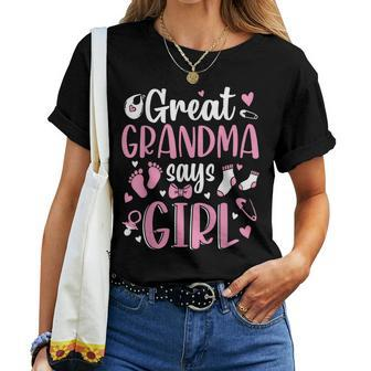 Gender Baby Reveal Great Grandma Says Girl Matching Family Women T-shirt Crewneck Short Sleeve Graphic - Thegiftio UK