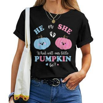 Gender Reveal Party Cute Pumpkin Baby Shower Mom And Dad Women T-shirt - Seseable
