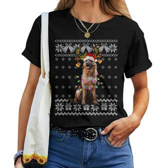German Shepherd Christmas Reindeer Ugly Christmas Sweater Women T-shirt - Seseable