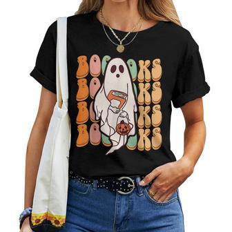 Ghost Book Reading Halloween Costume Teacher Books Lover Women T-shirt - Seseable