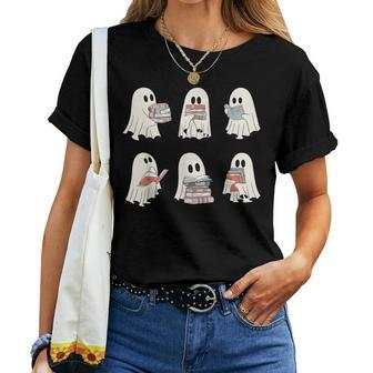 Ghost Reading Teacher Halloween Costume Librarian Book Lover Women T-shirt - Monsterry