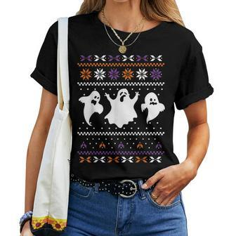 Ghost Ugly Sweater Halloween Christmas Sweater For Women T-shirt | Mazezy