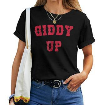 Giddy Up Cowboy & Cowgirl Red Graphic Birthday Women T-shirt | Mazezy