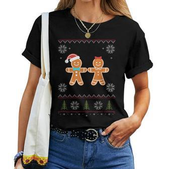 Gingerbread Man & Girl Ugly Sweater Christmas Women T-shirt | Mazezy AU