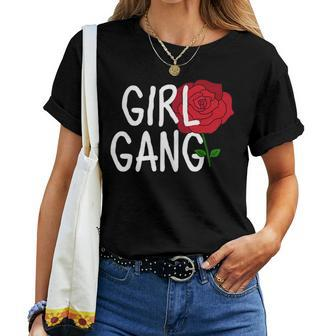 Girl Gang Cute Rose Flower Pocket Feminist Floral Women T-shirt | Mazezy