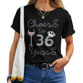 Girl Queen Drink Wine Cheers To 36 Years Old Happy Birthday Women T-shirt - Seseable