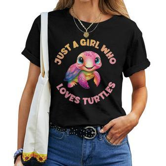 Girls Cute Sea Turtle Kawaii Just A Girl Who Loves Turtles Women T-shirt - Seseable