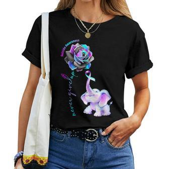 Never Give Up Elephant Suicide Prevention Awareness Flower Women T-shirt | Mazezy