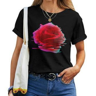 Glitch Rose Vaporwave Aesthetic Trippy Floral Psychedelic Women T-shirt | Mazezy AU