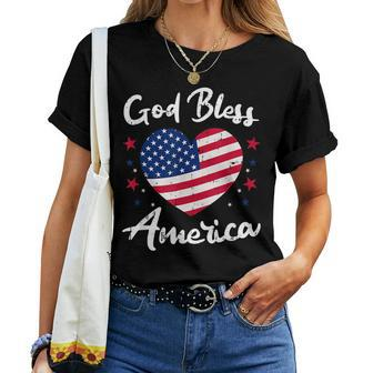 God Bless America 4Th Of July Vintage Heart Patriotic Women T-shirt - Seseable