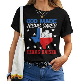 God Made Jesus Saved Texas Raised - Texas Pride Flag Map Women T-shirt | Mazezy