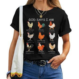 God Says I Am Bible Verse Christian Farm Chickens Religious Women T-shirt - Thegiftio UK