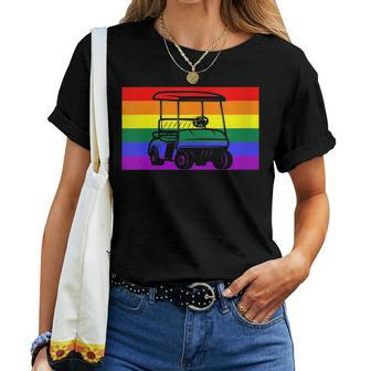 Golf Cart Gay Pride Flag Lgbtq Aesthetic Golfer Pattern Cute Women T-shirt | Mazezy
