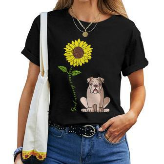 Good Morning Sunshine English Bulldog Sunflower Mom Women T-shirt | Mazezy