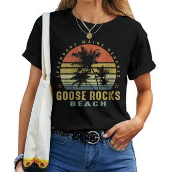 Goose Rocks Beach Retro Palm Sunset - Beach Lover Women T-shirt Crewneck | Mazezy