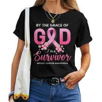 By The Grace God Im A Survivor Breast Cancer Survivor Women T-shirt - Seseable