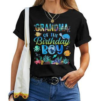 Grandma Of The Birthday Boy Sea Fish Ocean Animals Aquarium Women T-shirt - Seseable