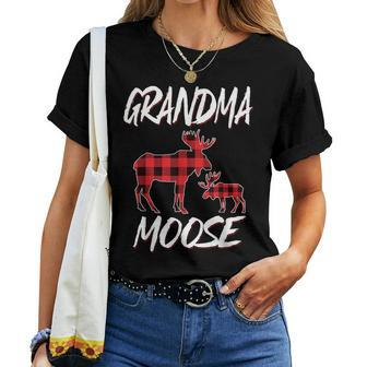 Grandma Moose Red Plaid Buffalo Matching Family Pajama Women T-shirt - Seseable